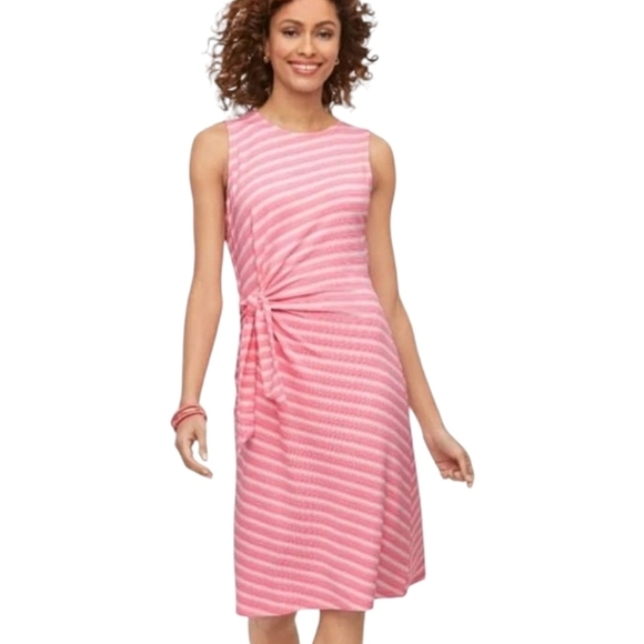 Talbots Pink White Stripe Side Tie Detail French Terry Midi Sleeveless Dress - Picture 1 of 8